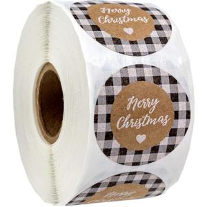 Black and White Buffalo Plaid Merry Christmas Stickers / 500 Christmas Tags / 1.5" Present Stickers/Holiday Envelope Seals