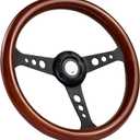 YHK 13.6 Inch Universal Classic Wood Grain Steering Wheel, Universal 6 Hole Bolt Racing Steering Wheel, 3 Spoke with Horn Button for Rally/Racing/Motorsport/Car Simulator Driving