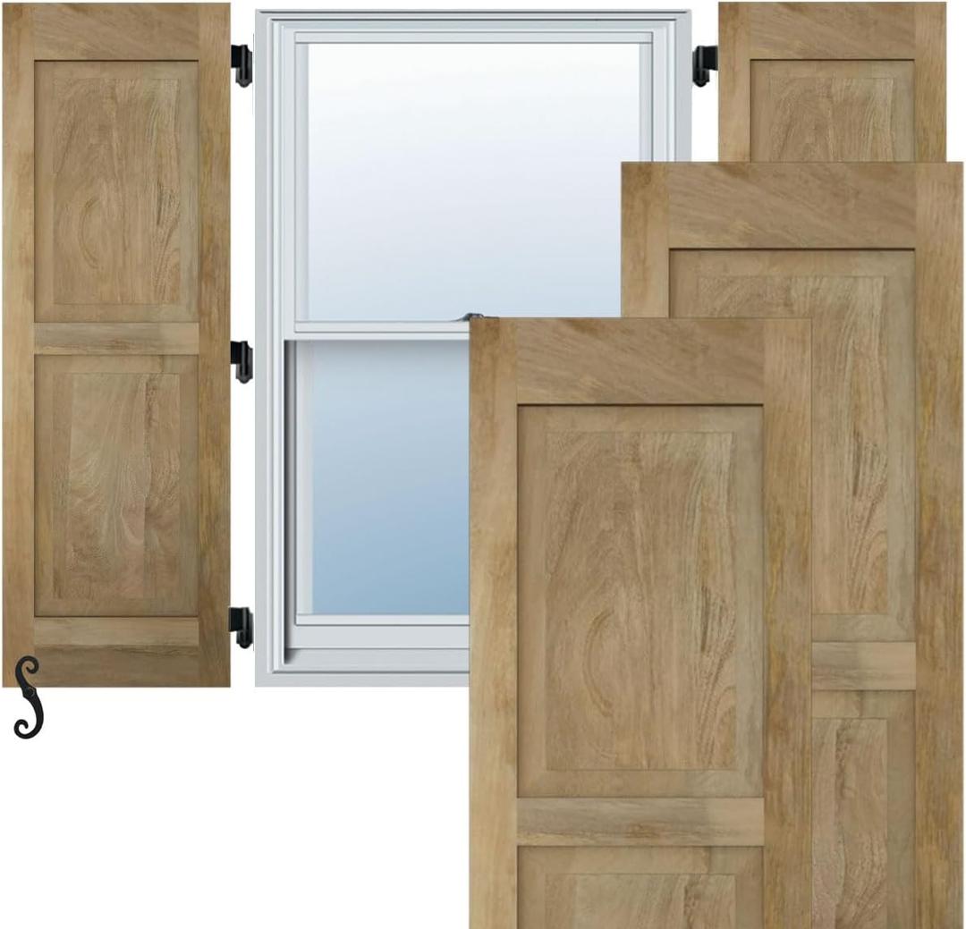 15"W x 60"H Americraft Two Equal Flat Panel Exterior Real Wood Shutters (Per Pair), Black