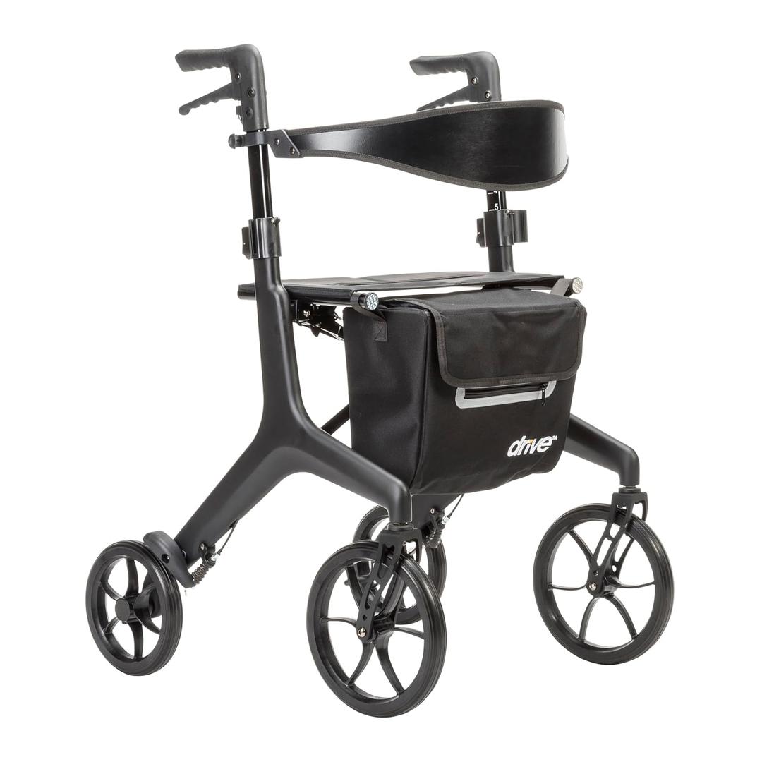Drive Medical AeroCarbon Ultra-Lite Rollator, Strong Carbon Fiber Walkers for Seniors, Foldable Rollator Walker with Seat, Ultra Lightweight Rolling Walker, Just 11.5 Pounds, Black