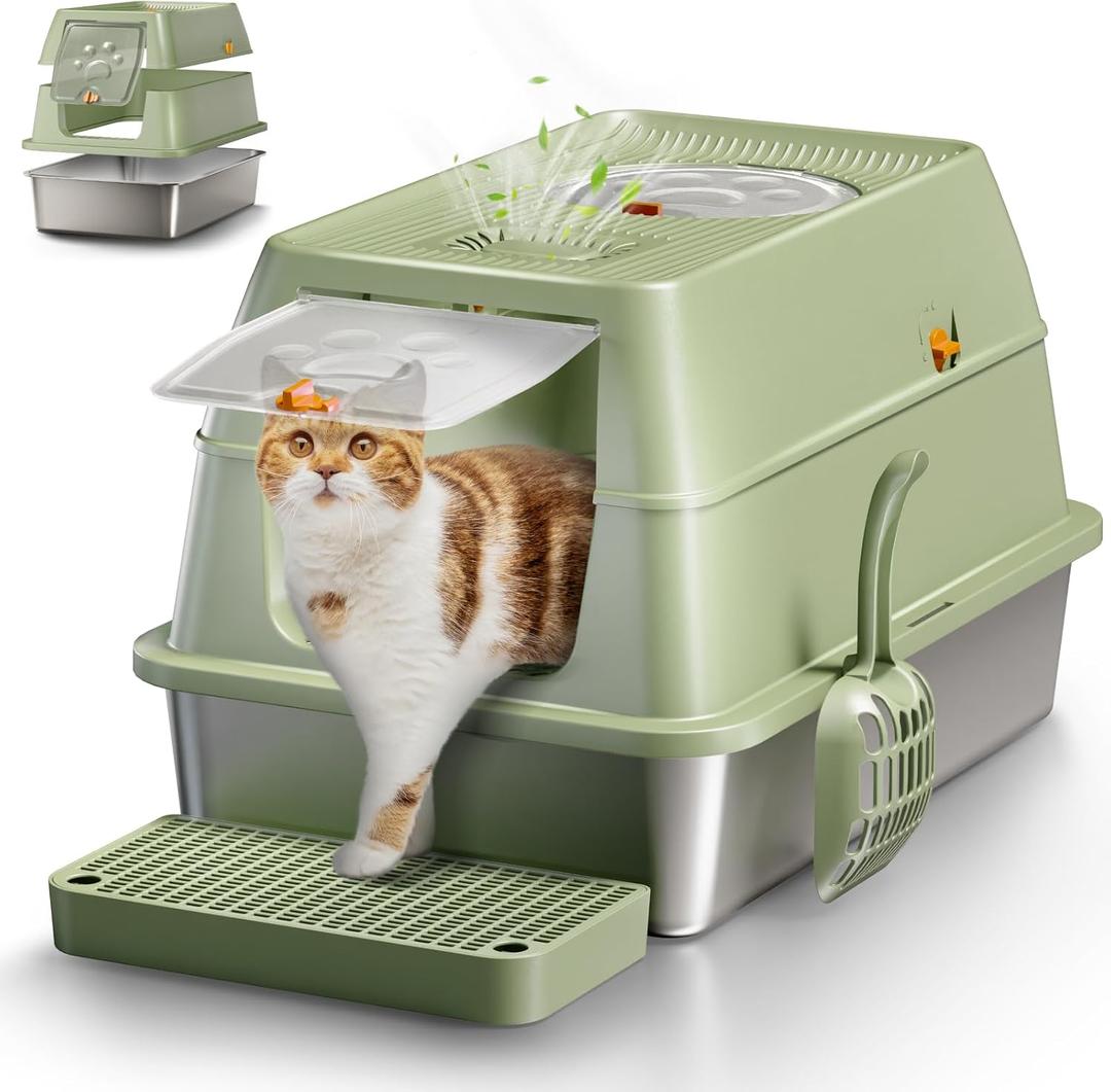 Stainless Steel Cat Litter Box with Removable Lid, XL Enclosed