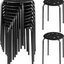 Tuanse 10 Pcs Stacking Stools Set with Metal Frame 17.72'' Portable Stackable Plastic Backless Stool with Round Top for Adult Office Home Kitchen (Black)