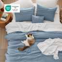 Bedsure Twin Comforter Set - 3 Pieces Pinch Pleat Bed Set, Light Blue Boho Bedding for All Season, 1 Soft Comforter, 1 Pillowcase, 1 Decorative Pillow