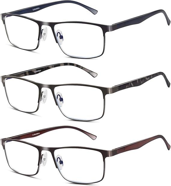 Reading Glasses for Men, 0.5 Blue Light Blocking Reading Glasses Metal Readers (3 Pack(gun/Black/Brown))