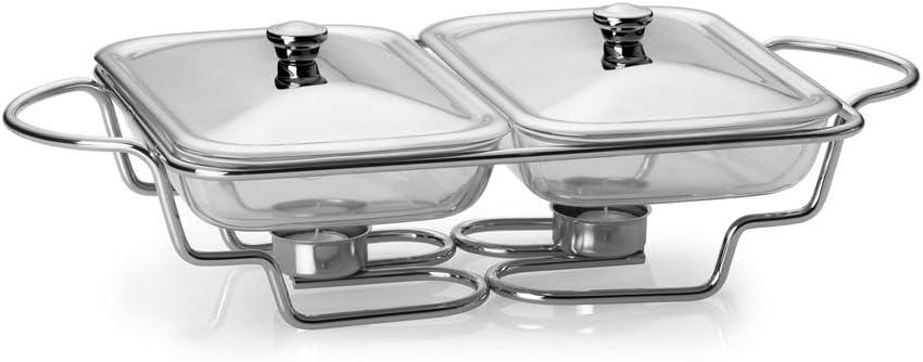 Towle Living Modernist Chrome-Plated Double 1-1/2-Quart Oblong Bake and Serve Warmer
