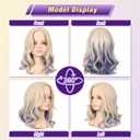 ColorGround Medium Curly Blonde with Blue Cosplay Wig for Women Costume Funny Hair Wig for Halloween Party