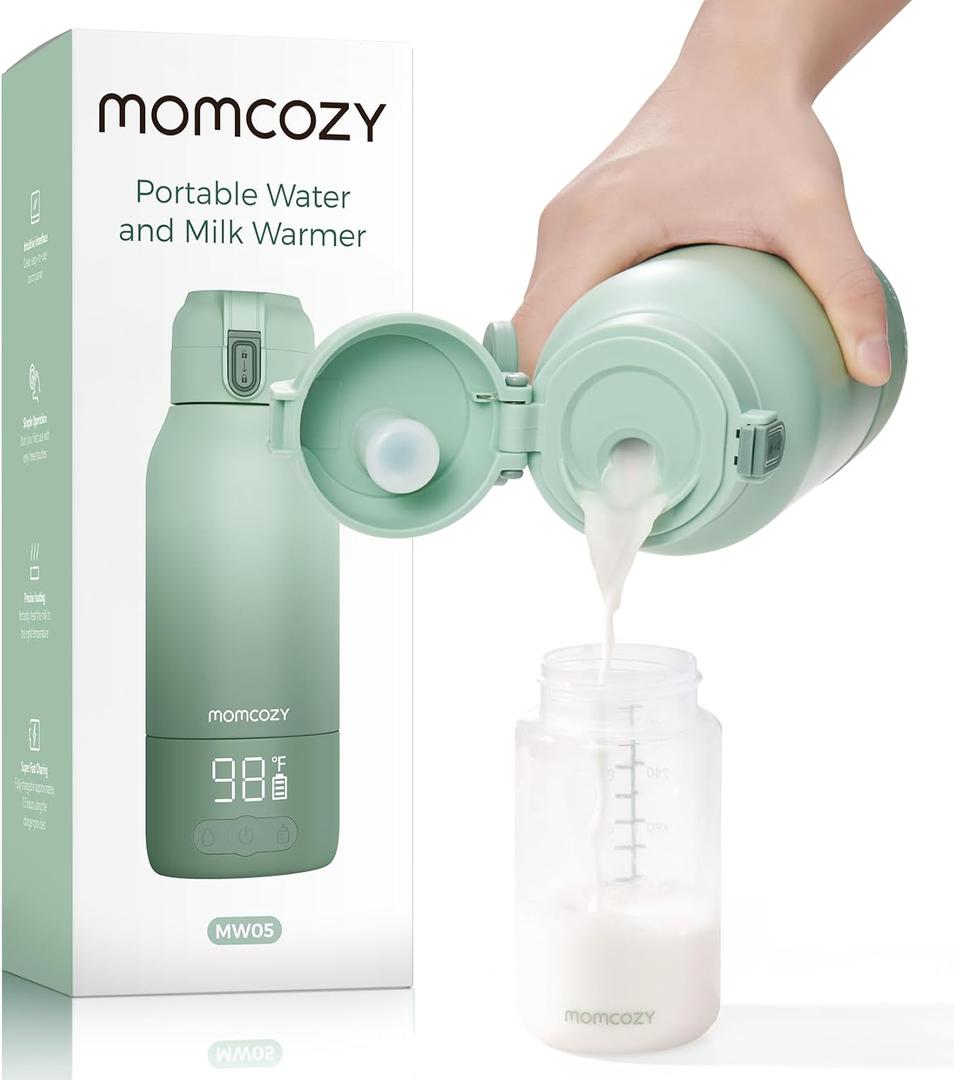 Momcozy Portable Bottle Warmer for Travel – Dual Heating Modes for Breast Milk & Water, Portable Milk Warmer with Fast Heating & Long Battery Life, 17 Ounces Large Capacity to Meet Your All-Day Needs, Gradual Change of Green