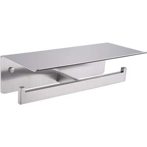 APLusee Double Toilet Paper Holder with Shelf, 304 Stainless Steel Brushed Nickel Bathroom Tissue Holder, Commercial Paper Roll Dispenser Wall Mounted APLusee Double Toilet Paper Holder with Shelf, 304 Stainless Steel Brushed Nickel Bathroom Tissue Holder, Commercial Paper Roll Dispenser Wall Mounted