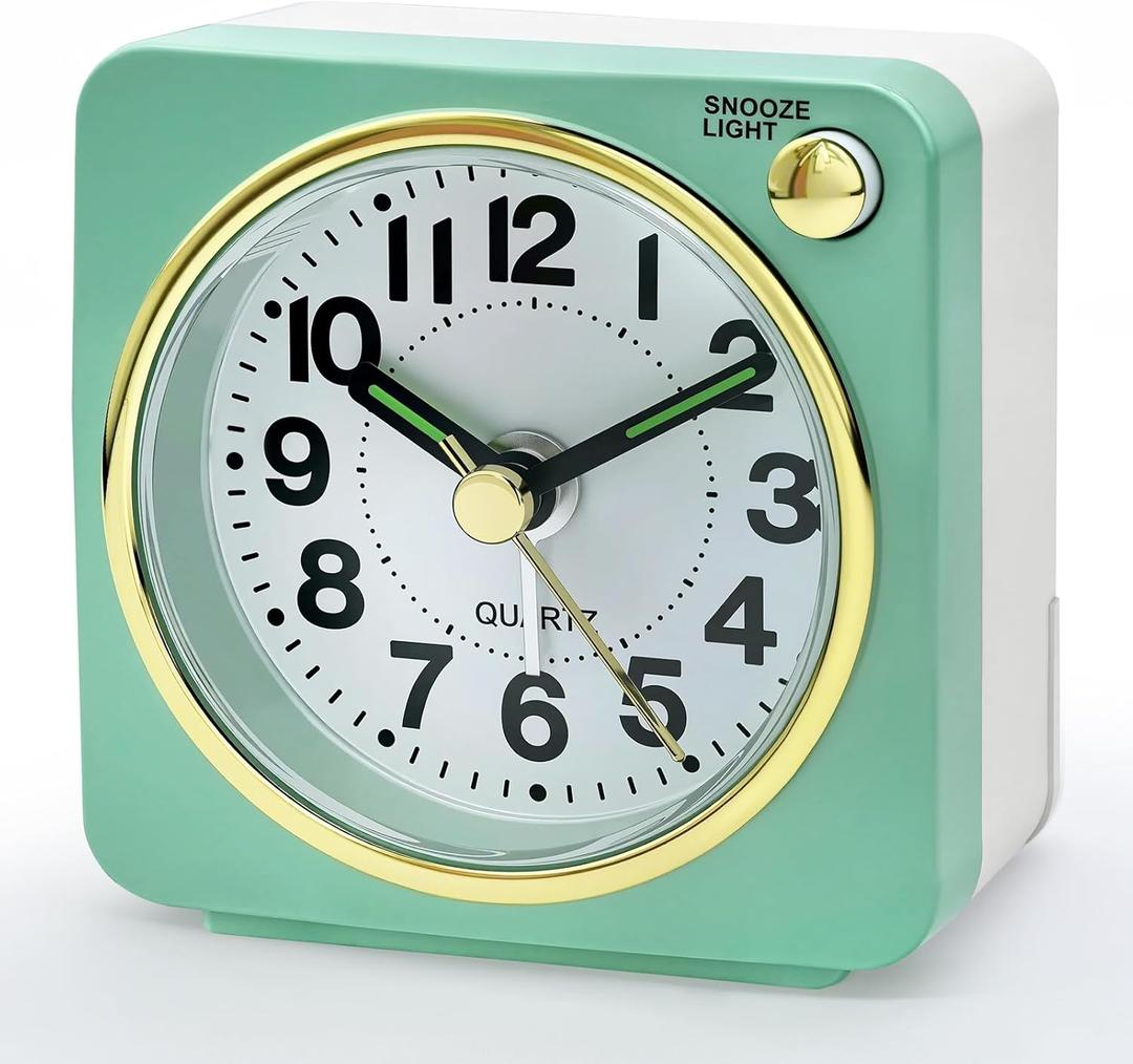 Ultra Small Battery Analog Travel Alarm Clock, Retro Bedside Table Clocks for Bedrooms, Desk Clock, Vintage Home Decor for Bathroom Kichen Living Room, Mint