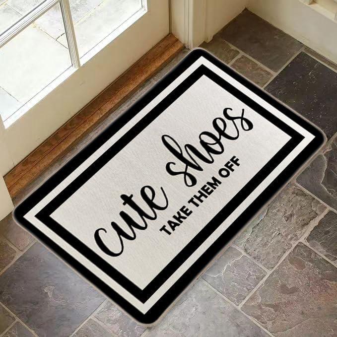 RYKEEN Cute Shoes Take Them Off Door Mat 17 x 30 Inch Funny Shoes Take Them Off Mats Easy to Clean, Waterpoof Doormats for Front Door Entance, Outside Indoor Door Mats (Gray 2)