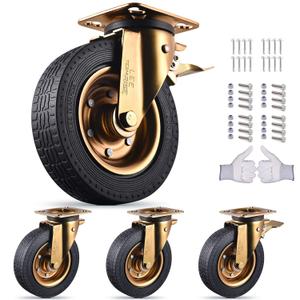 8 Inch Heavy Duty Casters Set of 4 (2 Locking Swivel & 2 Non-Locking Swivel), 3200Lbs Capacity, Large Solid Rubber Wheels for Workbench, Cart, Trolley, Wagon and Chicken Coop Industrial Plate Mount