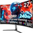 SANSUI 27 Inch Curved 240Hz Gaming Monitor FHD 1080P, 1500R Curve Computer Monitor, 130% sRGB, 4000:1 Contrast, HDR, FreeSync, MPRT 1Ms, Low Blue Light, HDMI DP Ports, Metal Stand, DP Cable Incl (Black)