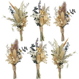 Rinlong 6Pcs Assorted Dried Flower Boutonniere for Men Lavender Boho Rustic Wedding Fall Groom Boutonnieres with Pins for Prom Homecoming Wedding