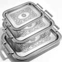 Rtteri 3 Pack Serving Trays with Handles, Stainless Steel Rectangle, approximately 12.99 x 9.25 inches