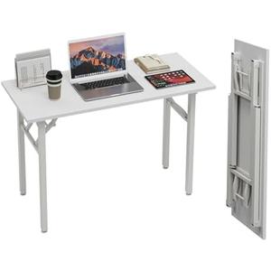 TEMI Small Computer Desk Folding Table - 43.3" Foldable Office Desk, No Assembly, Perfect for Small Spaces in Bedroom, Dorm, or Apartment, Portable Mini Desk or Study Table with Compact Design, White