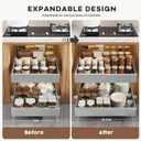 Seinloes 2 Pack Pull Out Cabinet Organizers 21"Deep With Raising Pad for Framed Cabinets,Expandable Slide Out Drawers Upgrade 3 Slide Rails,Roll Out Shelves Adhesive,Adjustable Width 12"-20.45" Silver