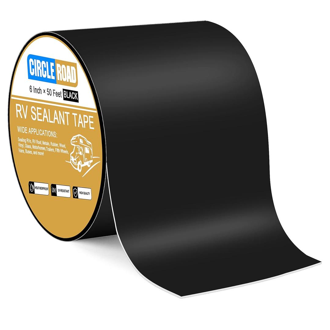 CircleRoad Butyl Sealant Waterproof Tape, RV Roof Tape Black, 6 Inch X 50 Feet RV Repair Sealant Tape, Stop Camper Roof Leaks, UV-Resistant, Weatherproof and Reliable (6In-50FT Black)