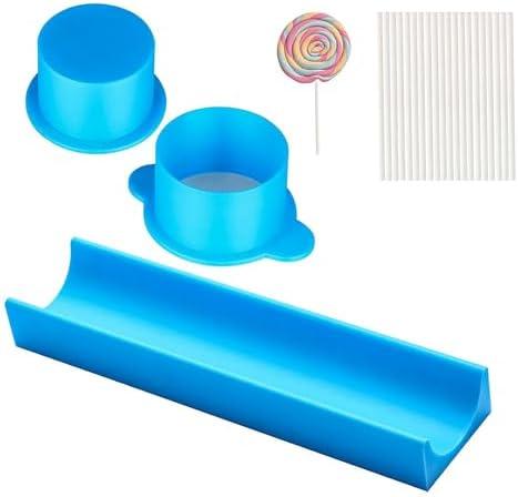 1.75 Inch Round Cake Pop Mold Set with 9 Inch Tray and Sticks，3D Printed Cake Pop Cutter and Pusher, Molds Set for Parties, Wedding,Home Desserts Making - Blue 2 Set