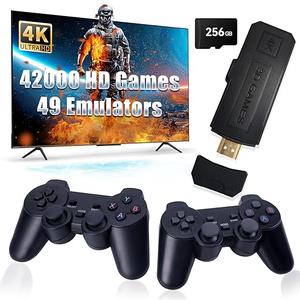 GWALSNTH 42000 Games in 1 Retro Game Stick, Wireless Mini Retro Game Console with 256GB SD Card, Built in 49 Emulators, Two 2.4GHz Bluetooth Wireless Controllers, 1280*720 4K Full HD Output