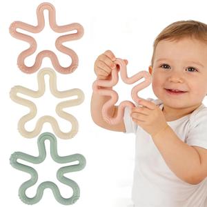 Fu Store 3 Pack Coral Flower Ring Teether Baby Teething Toys Silicone Teether Ring Toys for Babies 0-6 0-12 0-24 0-36 Months Easy to Grasp Clean Infant Teething Relief Soothing Sore Gums (Milk White, Dark Pink, Moody Blue)