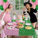 Ycitusi Witch Theme Party Decorations, Witch Hat Crown Rain Curtain, Pink and Green Waterproof Tablecloth for Wicked Party Decorations, Pink Green Birthday Party Supplies, 3PCS