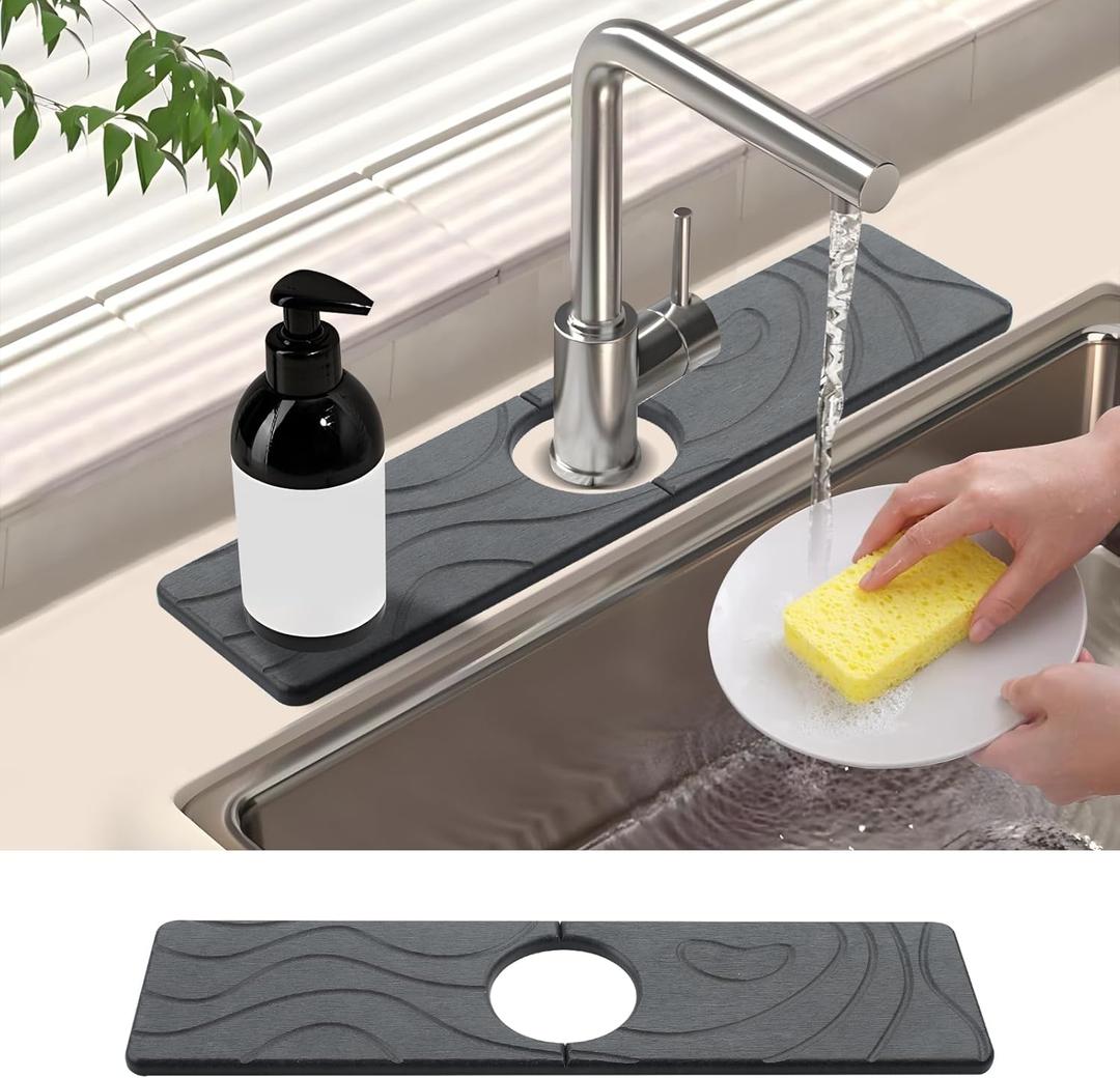 Faucet Mat for Kitchen Sink - Diatomite Quick Dry Sink Splash Guard, Super Absorbent, Kitchen Stone Sink Tray, Faucet Splash Guard for Bathroom Counter (15.74 * 3.93 in) 2 Pcs
