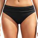 Zmart Women Full Coverage Ruched Bikini Bottoms Tummy Control Swim Bottoms Scrunch Ruffle Bathing Suit Bottom (Medium, Black)