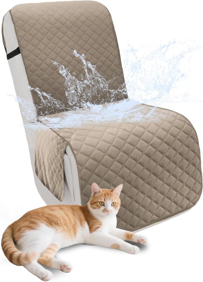 Recliner Sofa Covers 100% Waterproof Velvet L Shape Recliner Couch Covers for Dogs Pets Washable Anti Slip 1 Additional Couch Cover for Reclining Couch (Additional Seat, Khaki)