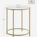 VASAGLE Round Side Table, Glass End Table with Metal Frame, Gold Coffee Table with Modern Style, for Living Room, Balcony, Bedroom, Gold Color