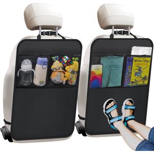 Kick Mats with Organizer - 2 Pack Backseat Protector Seat Covers for Your Car, SUV, Minivan or Truck Seats - Vehicle Back Seat Kids Safety Accessories - Universal Fit Automotive Interior Protectors