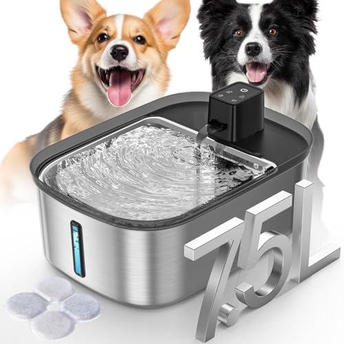 Wireless 7.5l/254oz/2Gal Dog Water Fountain for Large Dogs Stainless Steel, Quiet Pet & Cat Water Fountain with Motion Sensor, Automatic Water Dispenser for Dogs&Multi-Pet Homes Continuous Fresh Flow