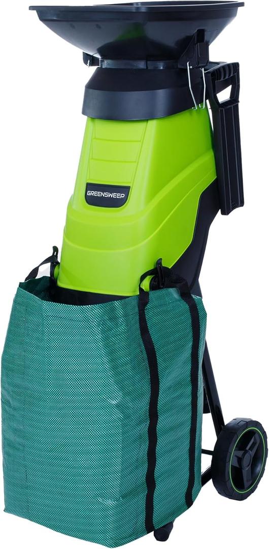 Electric Wood Chipper & Mulcher  15A Powerful Garden Shredder for Branches, Leaves & Yard Waste  Compact, Quiet & Easy to Use with Collection Bag