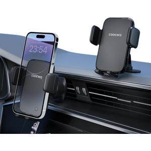 Car Phone Mount for Air Vent & Dashboard, Universal Clip Holder with 360 Rotation, One-Button Release Car Phone Holder Compatible iPhone Samsung Google Smartphones, Truck Car Accessories