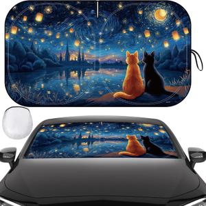 Windshield Sun Shade, Car Sun Shade Windshield, Reflector Sunshade Offers Ultimate Protection for Car Interior, Reflective Polyester Blocks Heat for Sedans, Mini SUVs, Hatchbacks - 57 x 31.5 inches
