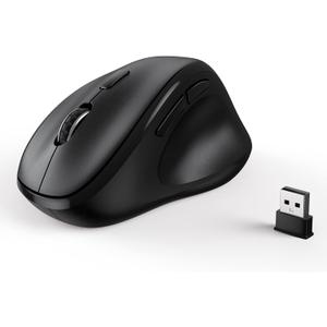 Ergonomic Wireless Mouse with USB Receiver for PC Computer, Laptop and Desktop, Ergo Mouse Vertical with Silent Clicks Long Battery Life, Up to 1600 DPI & 1 AA Battery Powered, Black