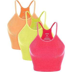 ODODOS Women's Crop 3-Pack Seamless Rib-Knit Camisole Crop Tank Tops M/L