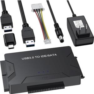 Hard Drive Reader USB 3.0 & Type C to SATA IDE Adapter, Internal Data Transfer Recovery Converter Kit with 12V/2A Power for 2.5"/3.5" SATA/IDE HDD SSD Hard Disk Internal Blu-ray Drive, up to 20TB