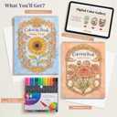 LOTWOW Adult Coloring Book Set of 2, 60 Nature & Healing Words Patterns | 24 Colors Non-Toxic Dual-Tip Brush Markers, Funny Stress Relief, Perfect Cancer Care, Get Well, Birthday Gifts for Women