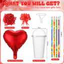 28 Sets Valentine's Day Stationery Return Gifts with Transparent Plastic Cups, Balloons, Bows, Raffia Grass and Pencils for Classroom Valentine's Exchange and School Party Favors(Heart)