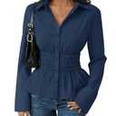 ZESICA Womens 2026 Spring Long Sleeve Blouse Business Dressy Casual Button Down Shirts Peplum Tops Fashion Trendy Clothes Navy Medium