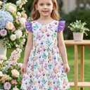 ALISISTER 2-7T Toddler Girl V Neck Dresses Summer Flutter Sleeve One-piece Frock (3-4T, A1 Purple)