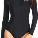 Women Long Sleeve Rash Guard One Piece Swimsuit Zipper Surfing Bathing Suit UPF 50 S