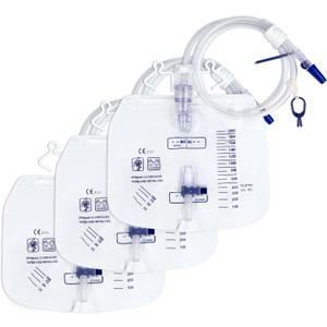 2000mL Sterile Urinary Drainage Bag, 3 Pack Overnight Catheter Bags with Anti-Reflux Drip Chamber, Professional Men Women Urine Bags with 48" Drainage Tube