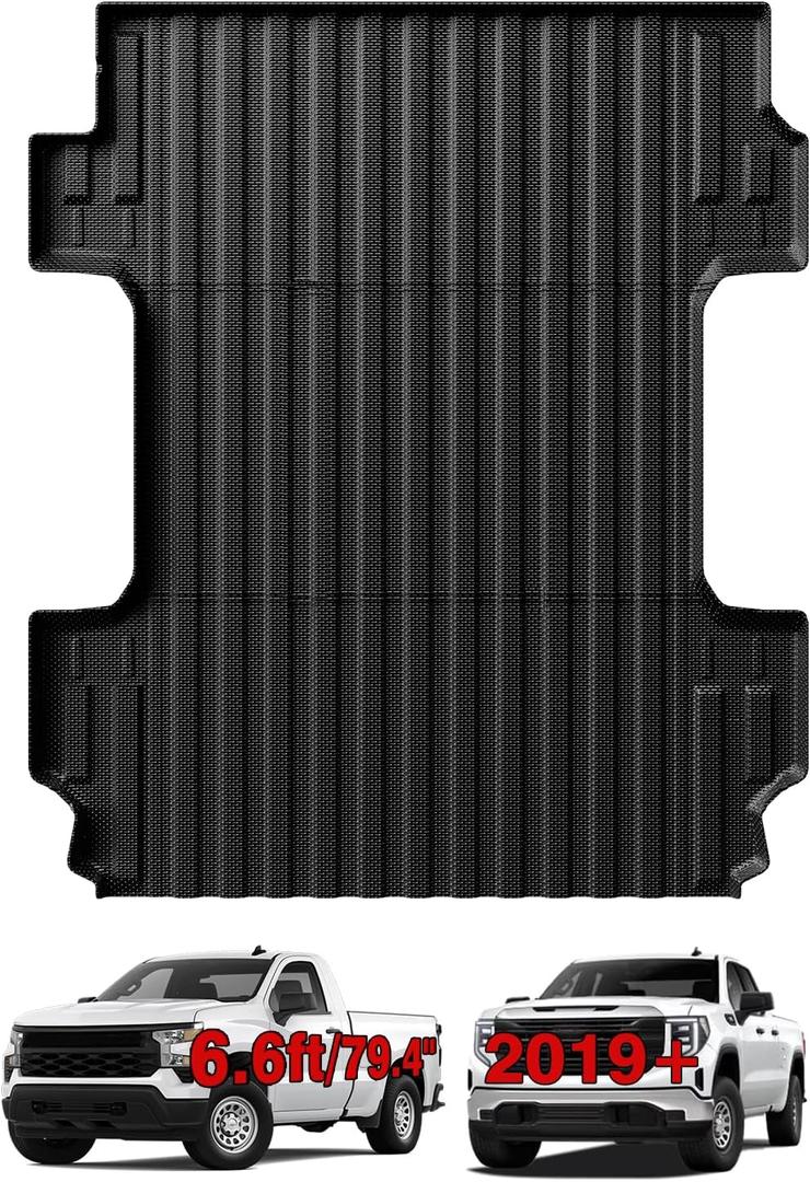 TripleAliners Truck Mat Compatible with 2019-2026 Chevy Silverado 1500 / GMC Sierra 1500 6.6FT Accessories, Truck Bed Mat Heavy Duty Custom Fit All Weather Protection TPE Pickup Liner, Standard Bed