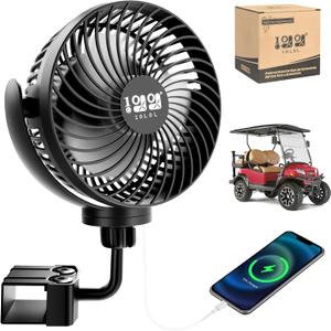 10L0L Rechargeable Portable Fan-8000mAh Battery Operated Fans Compatible with Yamaha/EZGO/Club Car/Tents/Prams/Wheelchairs/Golf Cart Push Cart with LED Light, 360 Rotatable, 3 Speed (Black)