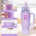 2 x 9PCS Bling Stanley Cup Accessories for 30oz & 40oz Tumbler with handle,Including Initials Charm,Leather Handle Strap,Straw Bow Decorate,Straw Topper,Boot,Spill Proof Stopper,Sticker(Purple B)