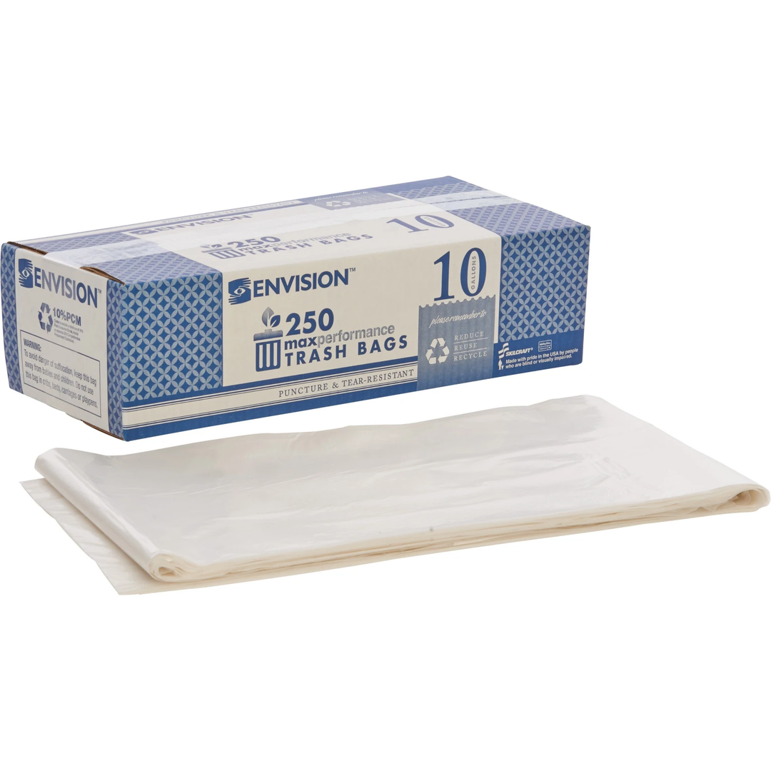 1 Box of 250: Envision Trash Bags 10 Gallon 24" x 23" P/N 8105-01-195-8730
