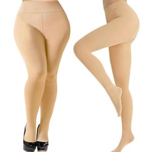 3 x Buauty Plus Size Fleece Lined Tights Womens- Winter Warm Fake Translucent Thermal Pantyhose,Thick Leggings under Dresses (Large-X-Large, Nude)