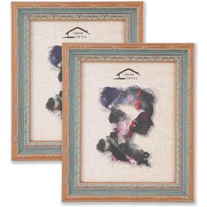 2 Pack 8x10 Vintage Antique Picture Frames, Retro Design for Home, Office & Wedding Decor,Blue