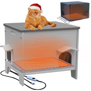 Heated Cat House for Outside with Insulated Liner,Outdoor Cat House Weatherproof,Plastic,Easy to Assemble Easy to Clean